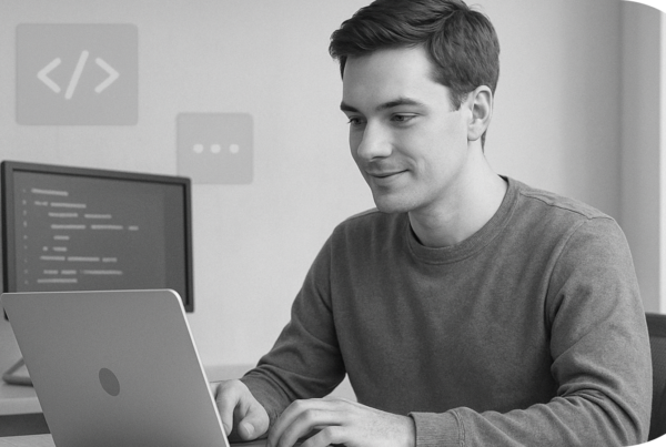 Ein Foto eines Menschen welcher auf einen Laptop schaut